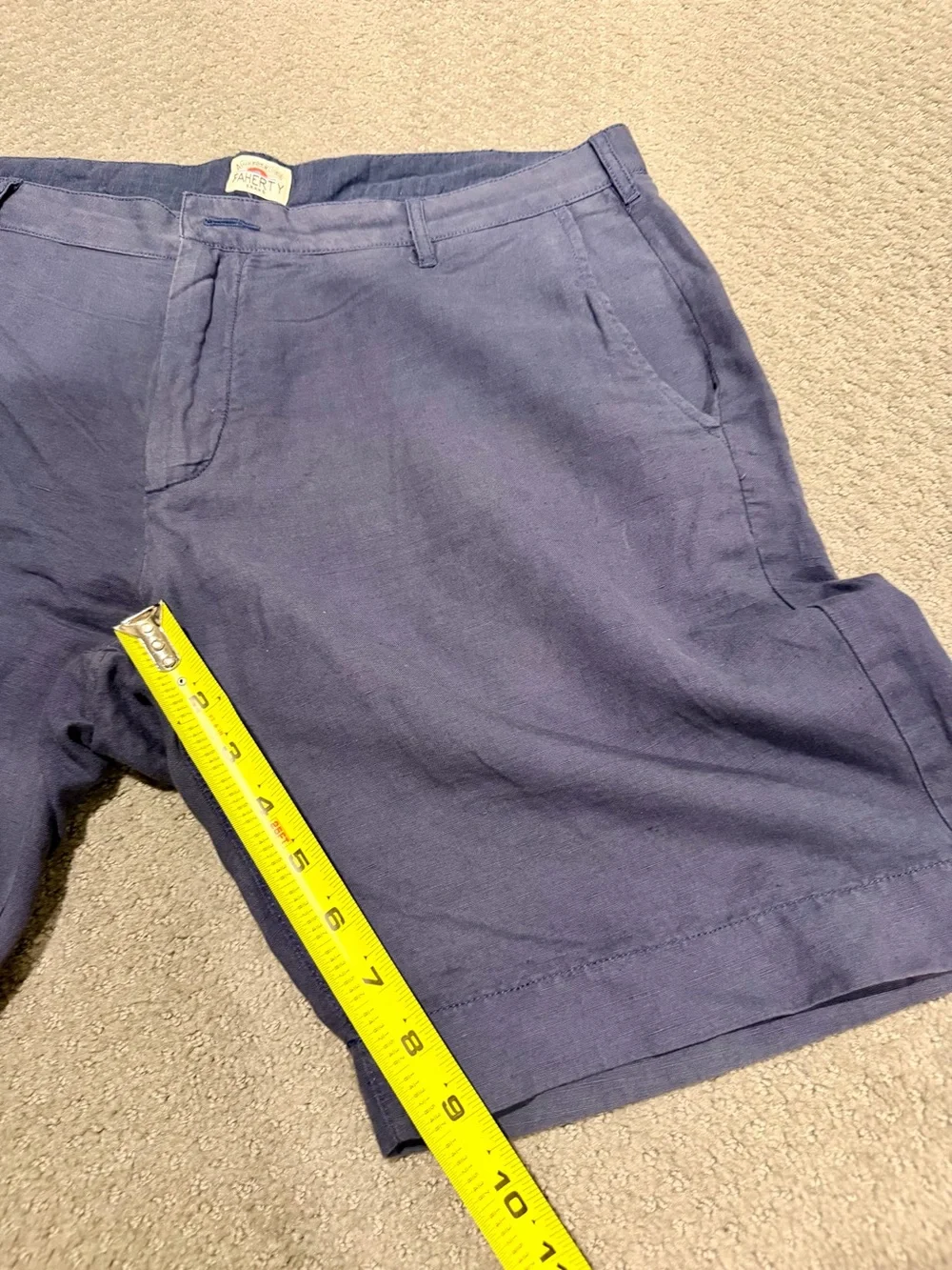 Faherty Navy Flat-Front Linen-Blend Shorts